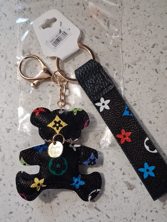Accessories - Designer-Inspired Black Multicolor Bear Keychain Wristlet
